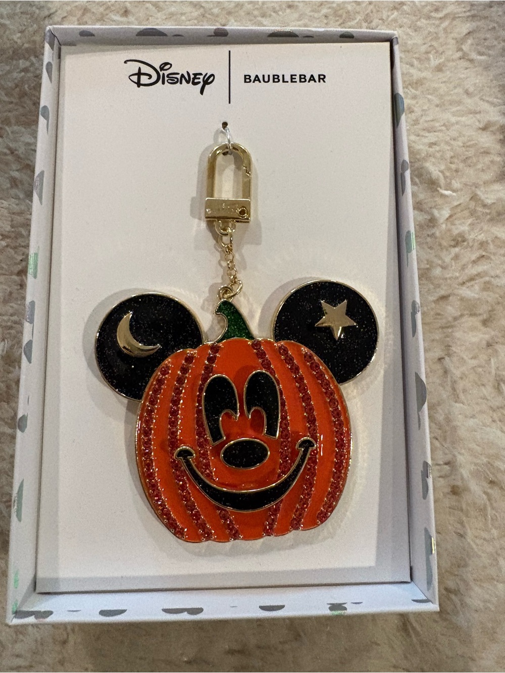 BaubleBar NIB Orange & Black Pumpkin Mickey Bag Charm